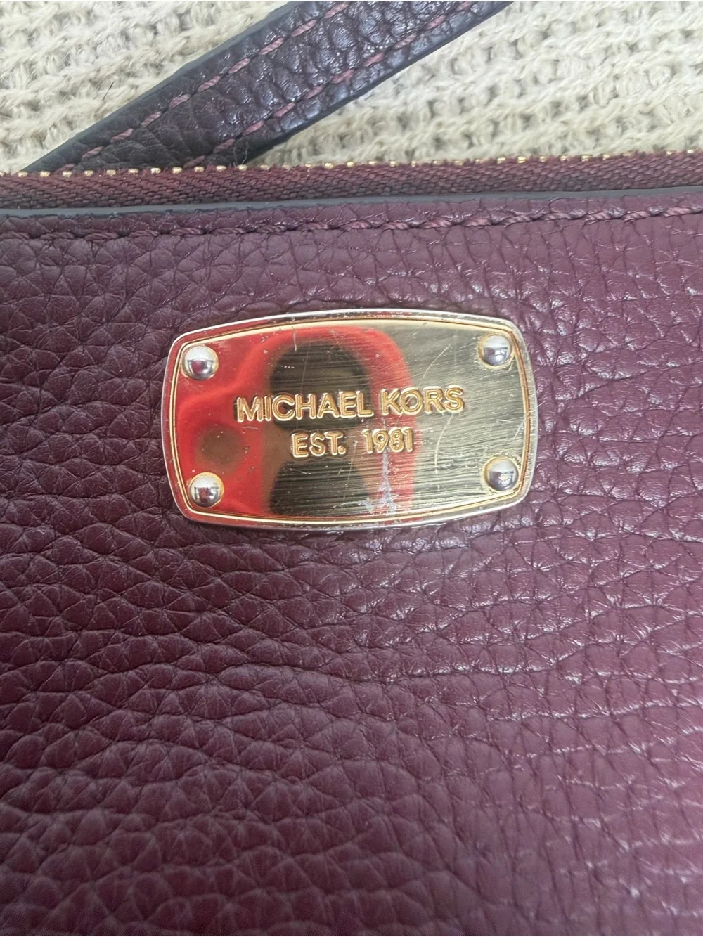 Michael Kors Burgundy soft pebbled Leather Wristlet Clutch 4 card slots inside